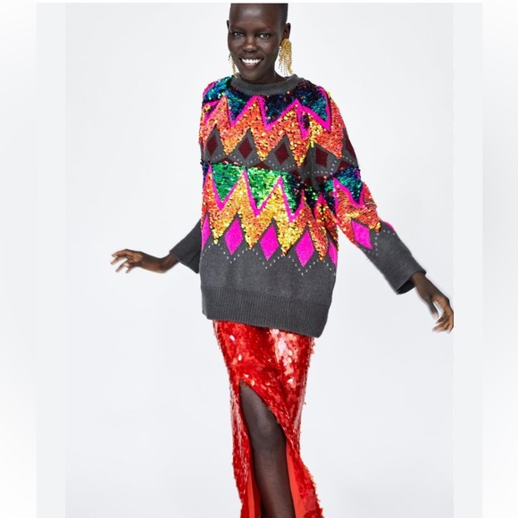 Zara Sweaters - ZARA MULTICOLOR OVERSIZED SEQUIN SWEATER RARE MEDIUM M